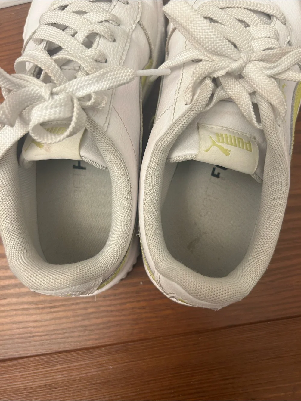 Puma Kids White Sneakers with Light Green Accents